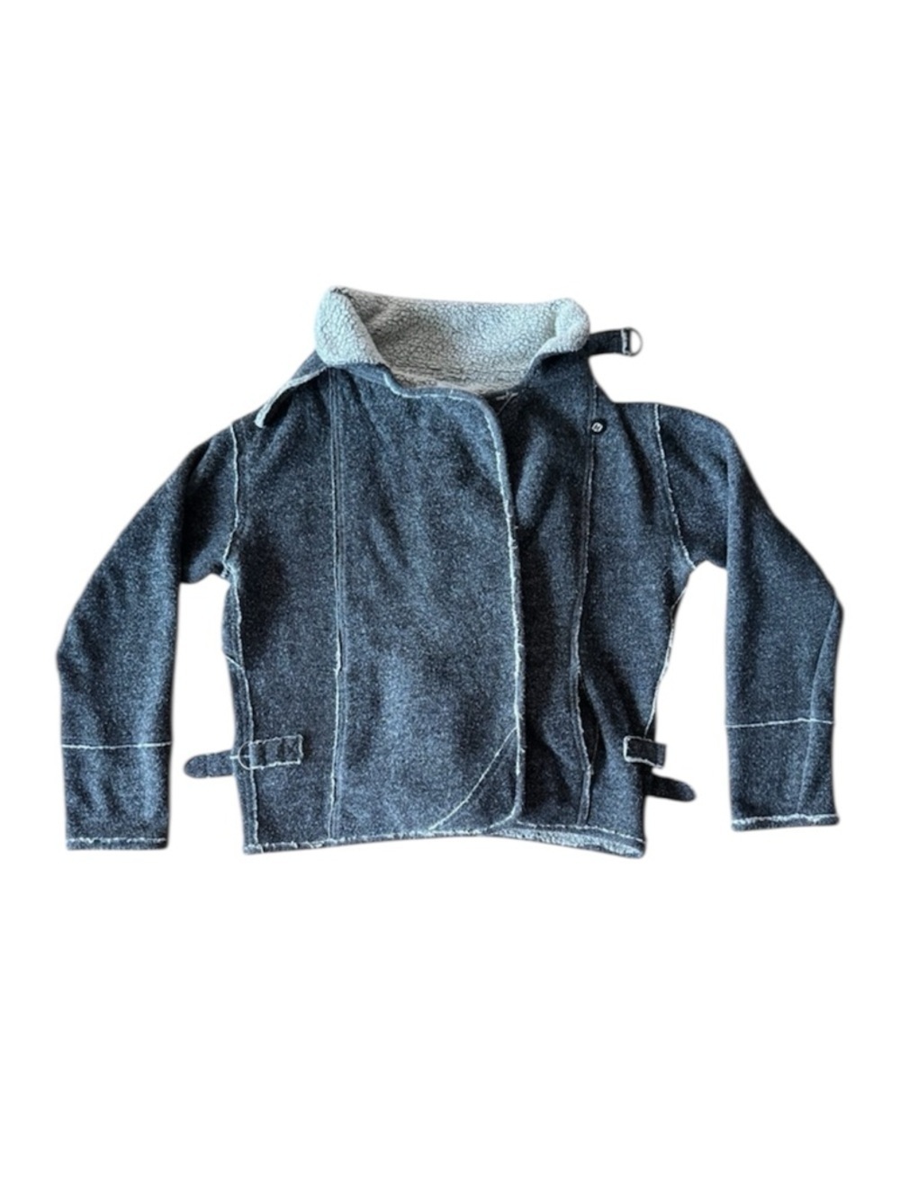 NSF Fleece Cut Off Jacket Gray Large Distressed Raw Edge Zip Closure
